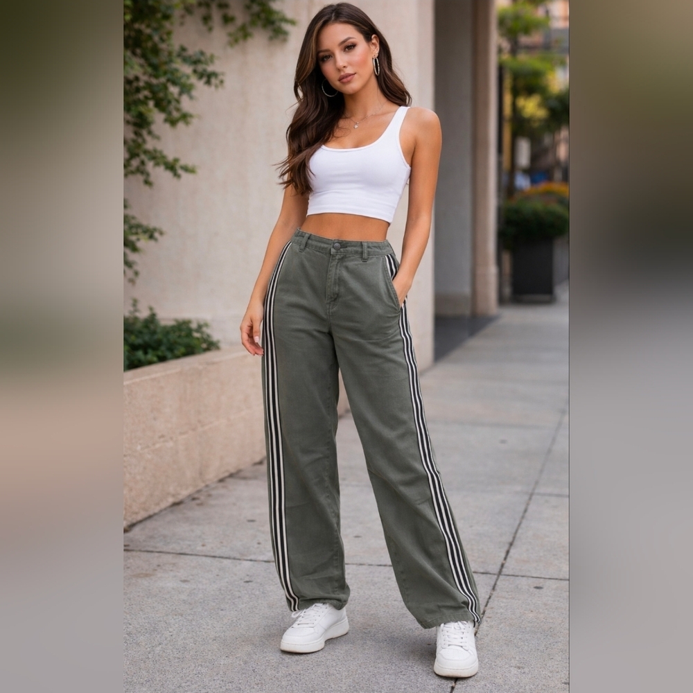 L'AGENCE Olive Track Pants with Stripes